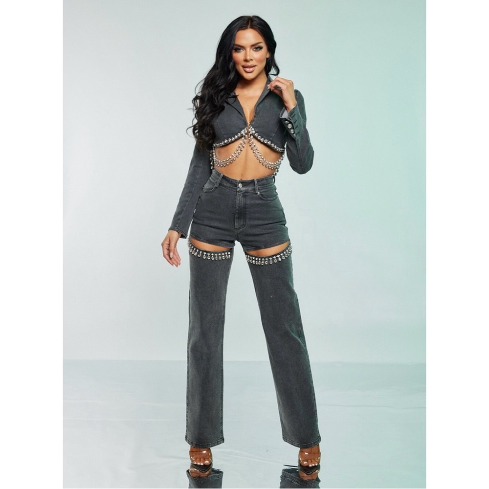 Crystal Denim Pant Set